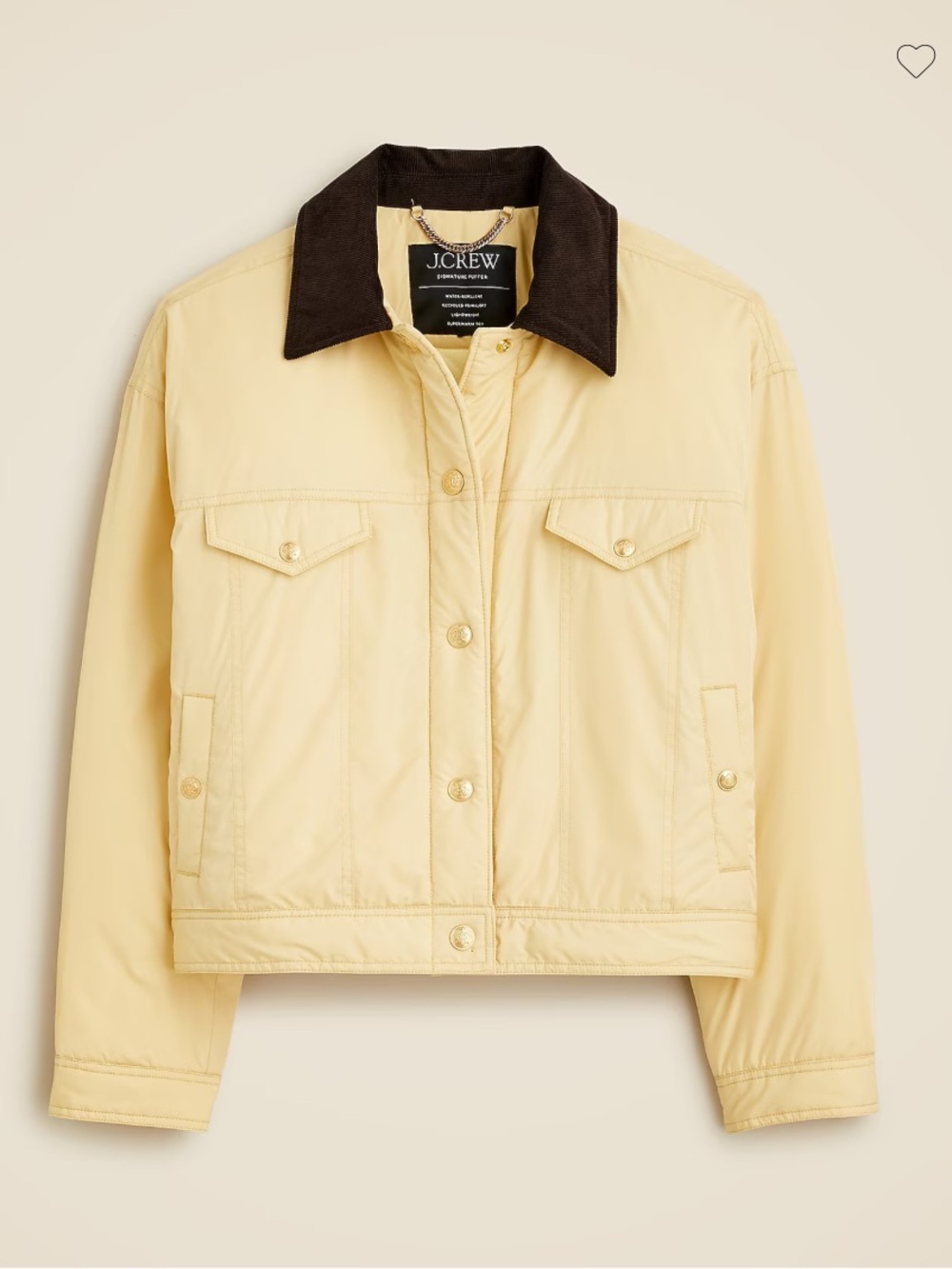 J. Crew Puffer Trucker Jacket with Dark Contrast Collar XL